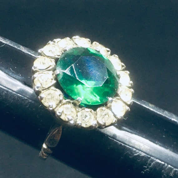 Emerald Green Statement Cocktail Ring signed SK -… - image 1