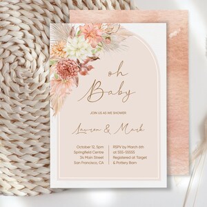 Boho Baby Shower Invitation, Boho invitation, Printable Editable Template Corjl, Baby Shower Invite, Boho floral, BF4
