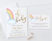 Watercolor Rainbow Baby Shower Invitation Bundle (Editable Template)