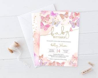 Little Butterfly Baby Shower Invitation Printable Butterfly Invite Girl Editable Template BP2