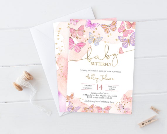 Little Butterfly Baby Shower Invitation Printable Butterfly Invite Girl Editable Template BP2