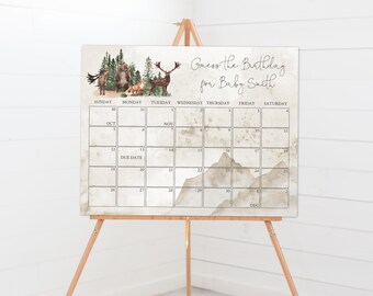 Calendario delle date di scadenza del bambino Woodland: gioco di indovinare il compleanno (modello modificabile)