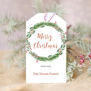 Christmas Tags printable, Merry Christmas Gift Tag, holiday favor tags, Editable Template
