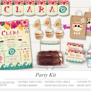 Kit di decorazioni per feste di Oceania, stampabile, cartello per compleanno importante, decorazione per cupcake, striscione, biglietti da visita