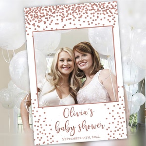 Photo Booth Frame Printable, Baby shower Photo Station, Neutral Photo Prop Frame, Rose Gold Confetti, Baby Sprinkle, Editable Template Corjl