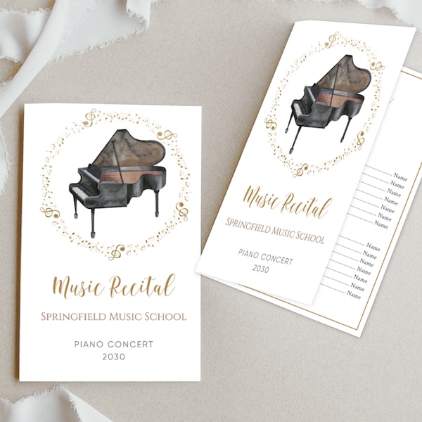Watercolor Grand Piano Music Recital Program Template (Digital Download)