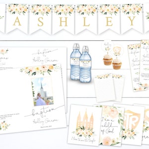Girl Baptism program Bundle, Blush Cream Printable Baptism Kit, Set LDS Baptism Girl, Editable Template, Greenery Watercolor Floral, BCF2