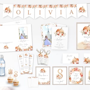 Fall Baptism Invitation & program Bundle Printable Kit LDS Baptism Girl Set Editable Template Autumn Fall Floral Leaves FR12