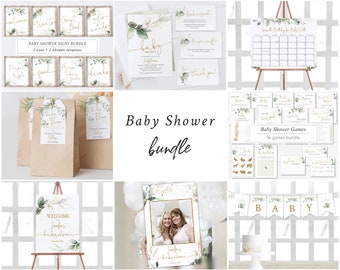 Eucalyptus Baby Shower Bundle: Invitation, Games, Decor (Editable Template)