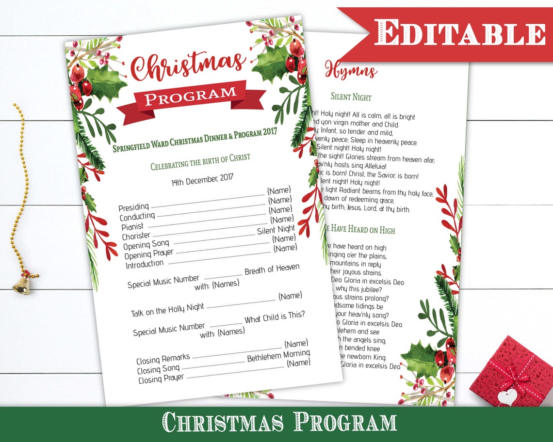 Christmas program template editable pdf christmas dinner etsy de