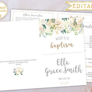 Floral LDS Baptism Program: Gold Watercolor, Editable (PDF)