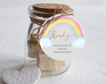Rainbow Baby Shower Favor Tags: Watercolor Thank You Label (Editable Template)