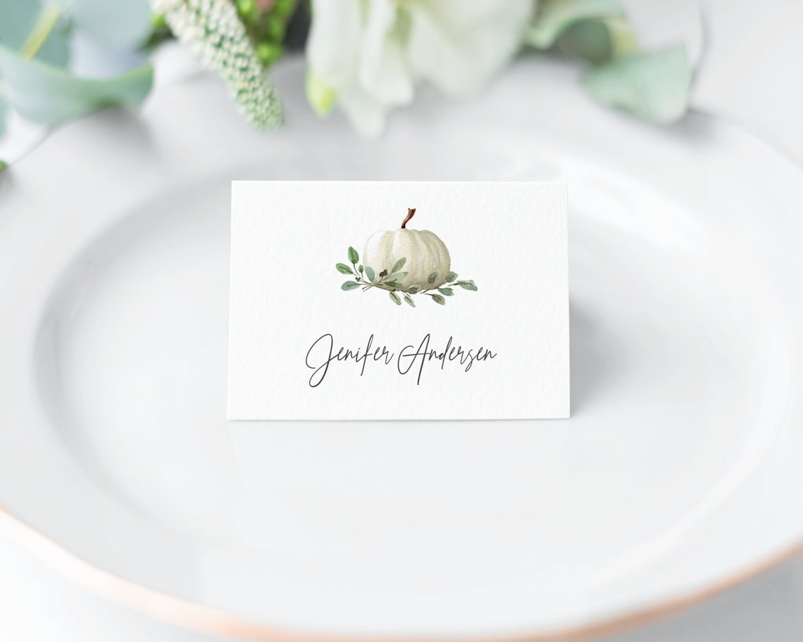 Thanksgiving Place Cards Printable Template White Pumpkin - Etsy