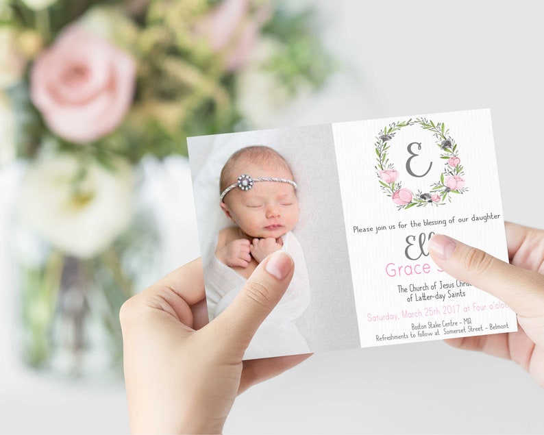 Girl's Baby Blessing Announcement Editable With Photo LDS Etsy
