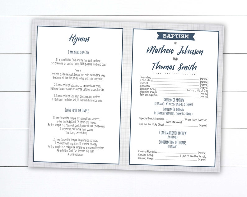 Boys Baptism Program Printable: Navy & Gray, Photo Template (digital ...