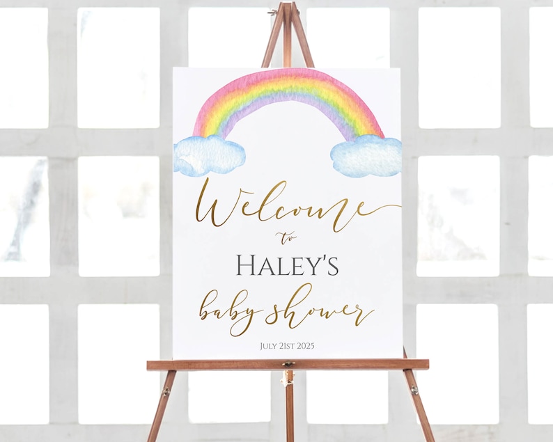 rainbow baby shower theme sign