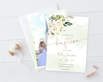 Uitnodiging voor doop voor meisjes: LDS afdrukbare sjabloon bloemen (bewerkbaar)