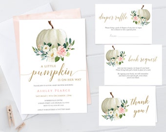 Pumpkin Baby Shower Invitation Kit: Floral Girl Theme (Printable Template)