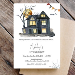 Halloween Birthday Invitation, Editable Template Corjl, Digital Print Printable, Happy Halloween night