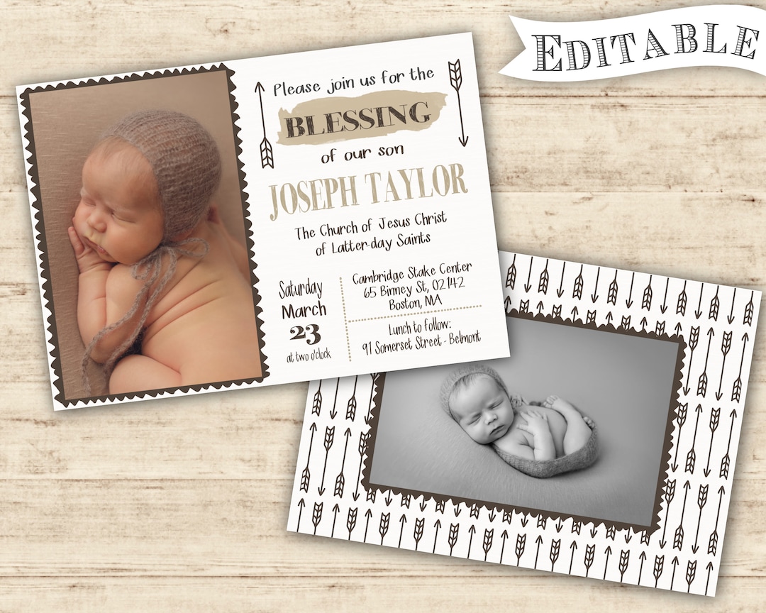 Boy Baby Blessing Announcement Invitation Editable With Photo LDS Baby
