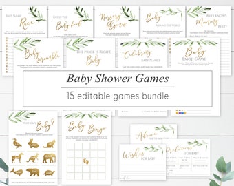 Greenery Baby Shower Games Bundle: 14 Printable Games (Digital Download)