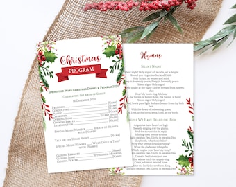 Christmas Program Template: Red & Green Foliage (Editable PDF)