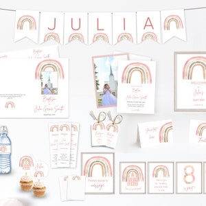 Boho Rainbow Baptism Invitation Bundle: Editable Girl's Decor (Digital Download)