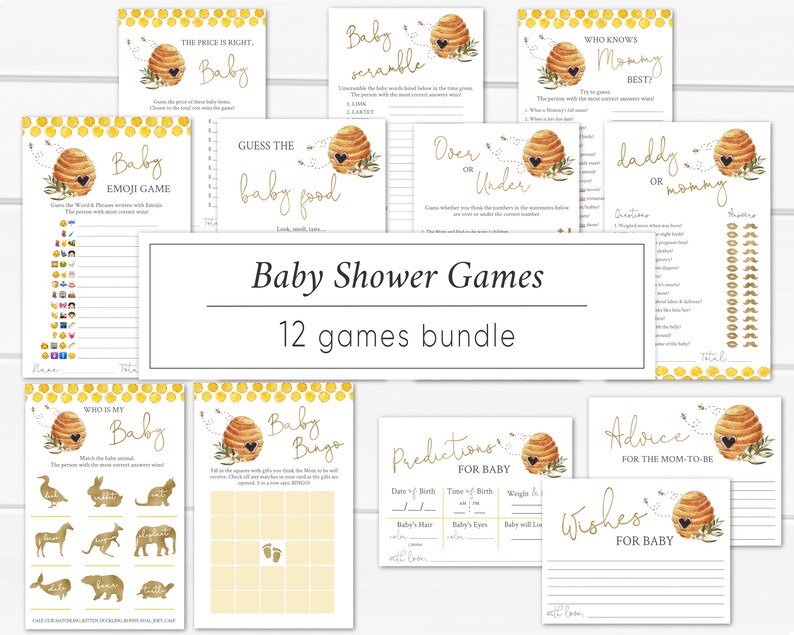 Bee Baby Shower Games Bundle Baby Games Printable Editable Etsy