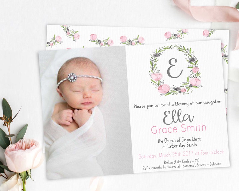 Girl's Baby Blessing Announcement Editable With Photo LDS Etsy