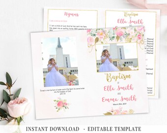 Baptism Program, LDS baptism program, Two Girls, Editable PDF, 2 Names, Program Printable, Editable Template