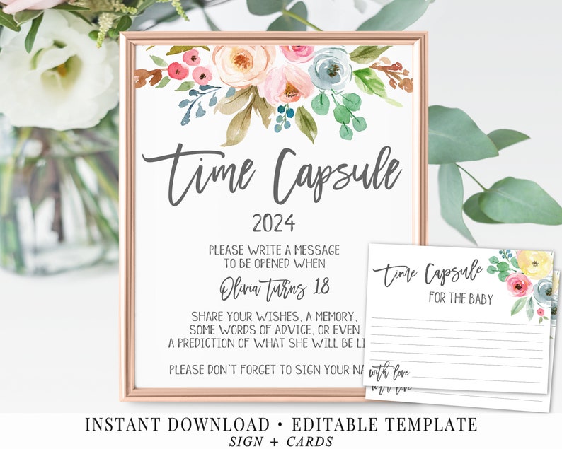 Baby Shower Time Capsule Cards & Sign Printable Editable Etsy