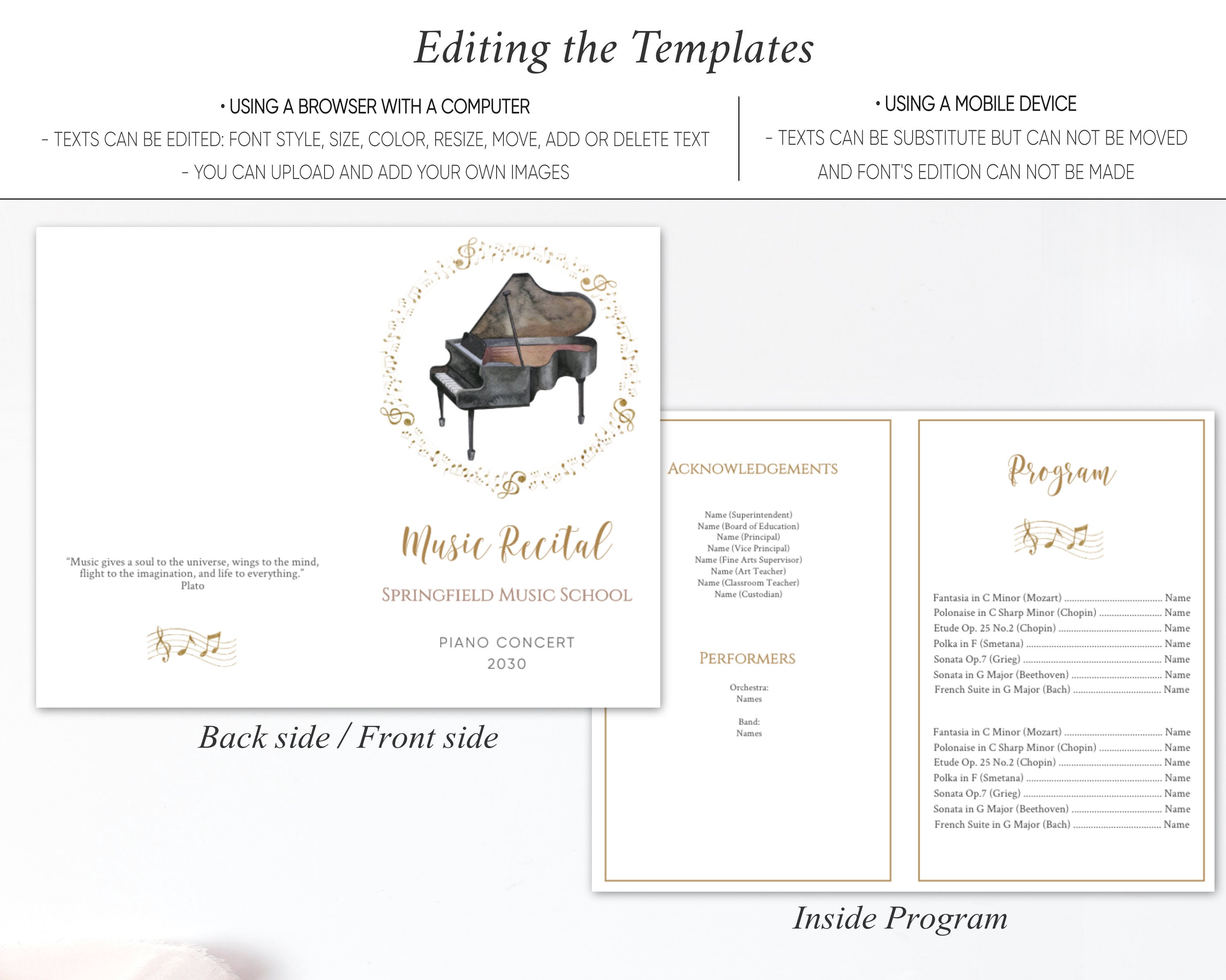 Watercolor Grand Piano Music Recital Program Template (digital Download ...