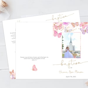 Fjärilsdopprogram Flicka: Rosa Lila Guld (Redigerbar mall)