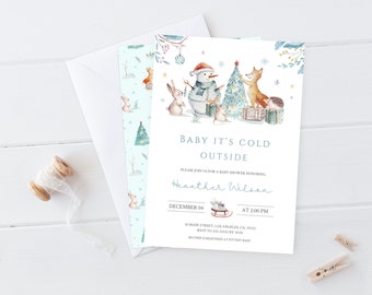 Baby it's cold outside Baby Shower Invitation Boy Printable Winter Baby Shower Invite Editable Template Forest Animals baby Shower party FA2