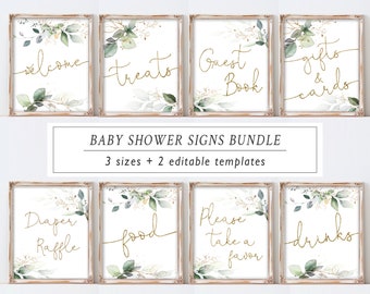 Greenery Baby Shower Signage Bundle: Editable Template (Digital Download)