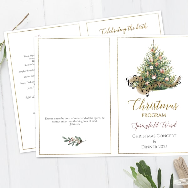 Christmas Program Editable Template, Christmas Tree Music Notes, Christmas Concert Program Foldable, Printable, LDS Christmas Program