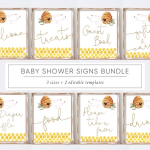 Bee Baby Shower Signs Bundle: Watercolor Hives (Printable)