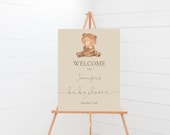 Watercolor Teddy Bear Baby Shower Welcome Sign (Editable Template)
