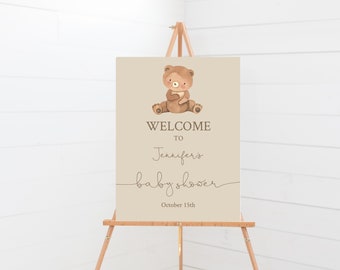 Watercolor Teddy Bear Baby Shower Welcome Sign (Editable Template)