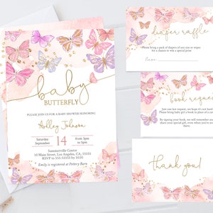 Butterfly Baby Shower Invitation Set: Watercolor Theme (Editable Template)