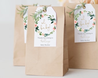 Dusty Blush Floral Baby Shower Favor Tags (Editable Template)