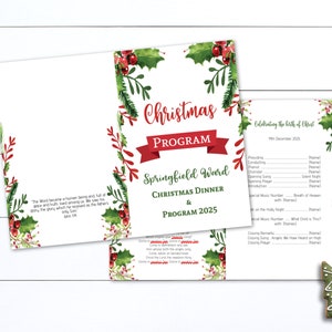 Kerstprogrammasjabloon bewerkbaar, kerstdinerprogramma opvouwbaar, afdrukbaar, direct downloaden, LDS-kerstprogramma