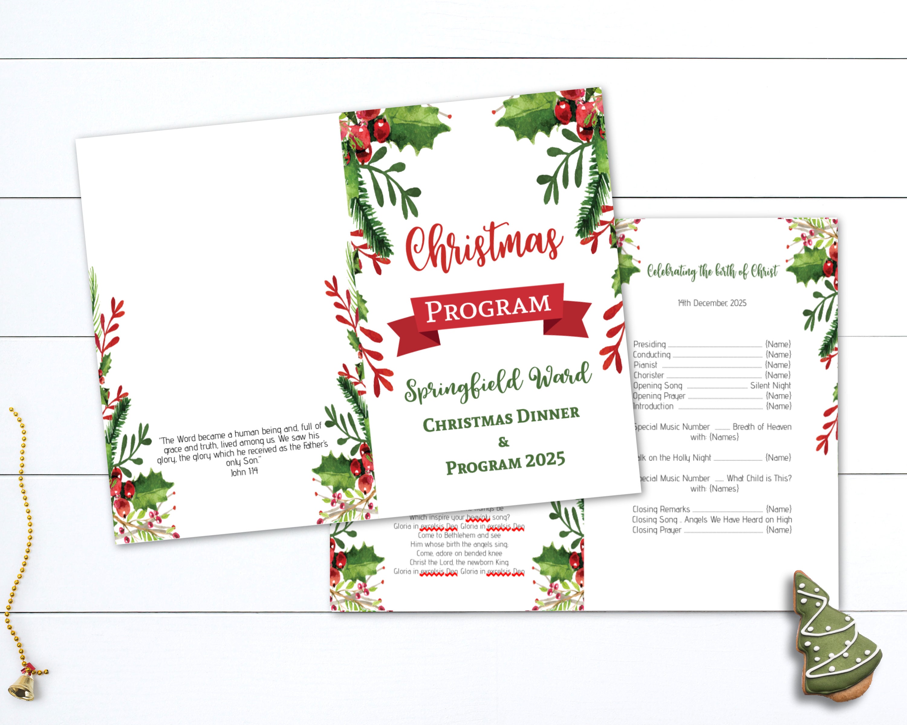 watercolor christmas program template: foldable, printable