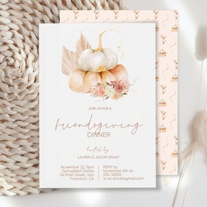 Friendsgiving Einladung Boho Kürbis Herbst, druckbare bearbeitbare Vorlage Corjl, Friendsgiving Invite, Boho Herbst Herbst floral, BF3