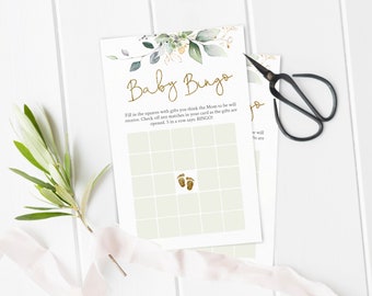 Greenery Baby Bingo Game: Editable Shower Printable (PDF Template)