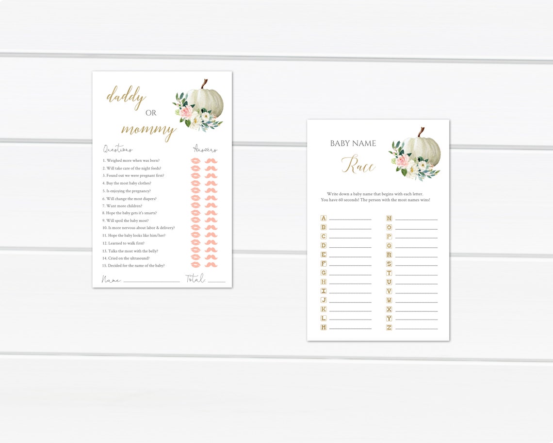 Pumpkin Baby Shower Games Bundle Baby Games Printable White - Etsy