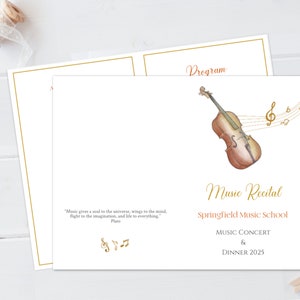 Music Recital Program Editable Template Violin watercolor Music Concert Program Foldable Printable Music School