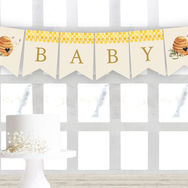 Bee Baby Banner Flags Printable Babee Shower Decor Honey bee Baby Shower Editable Template Baby Shower Decor BH2