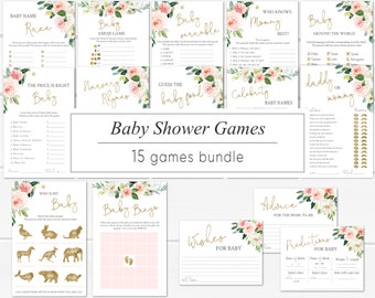 Dusty Blush Floral Baby Shower Games Bundle (Printable Editable)