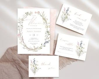 Set met wilde bloemen babyshower: bloemenboekverzoek, luierloterij (digitaal)